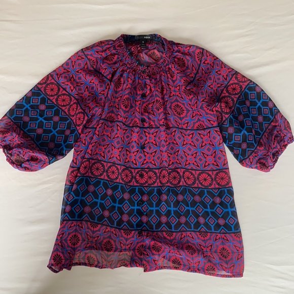 AQUA from Bloomingdale’s Purple Patterned Blouse - Picture 4 of 5